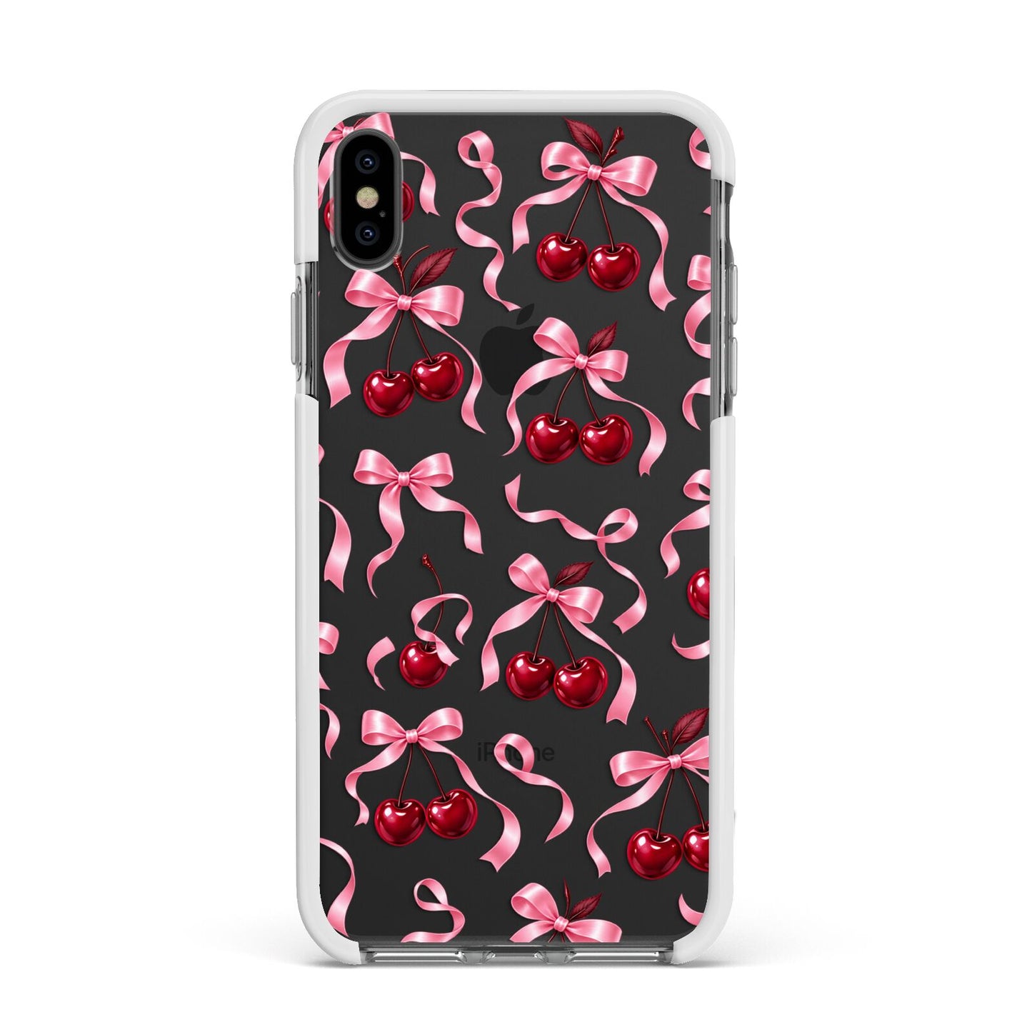 Cherry Silk Bows Apple iPhone Xs Max Impact Case White Edge on Black Phone