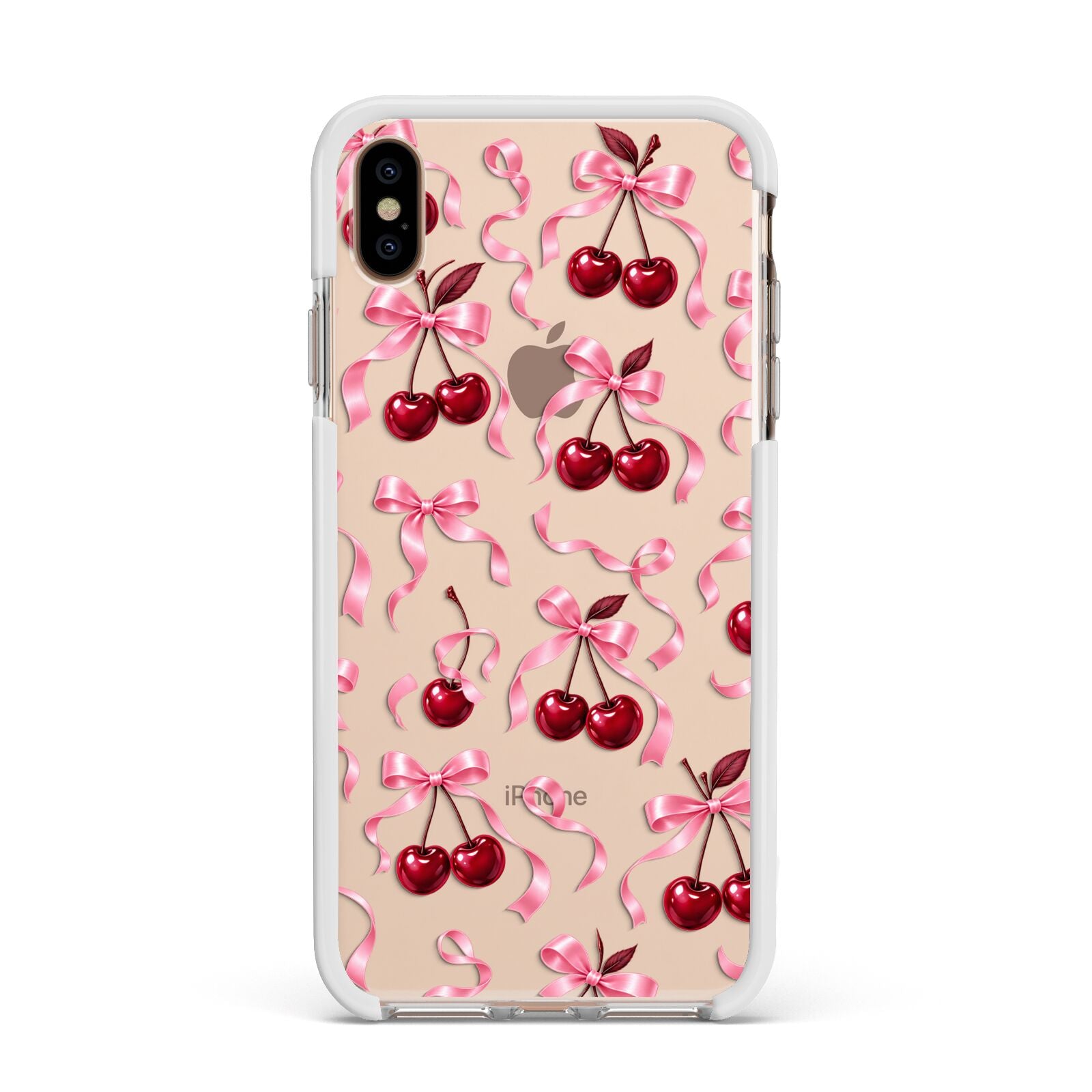 Cherry Silk Bows Apple iPhone Xs Max Impact Case White Edge on Gold Phone