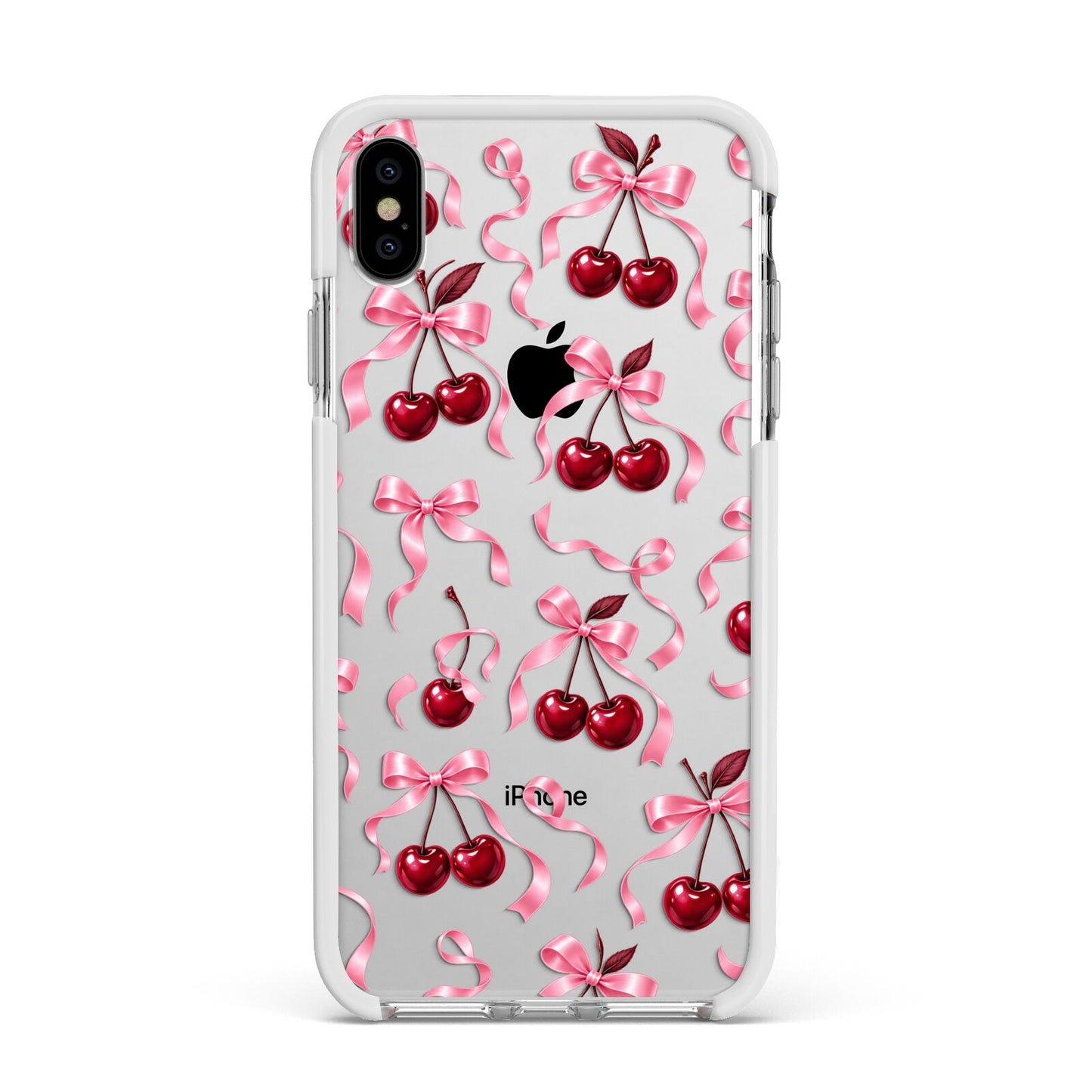 Cherry Silk Bows Apple iPhone Xs Max Impact Case White Edge on Silver Phone