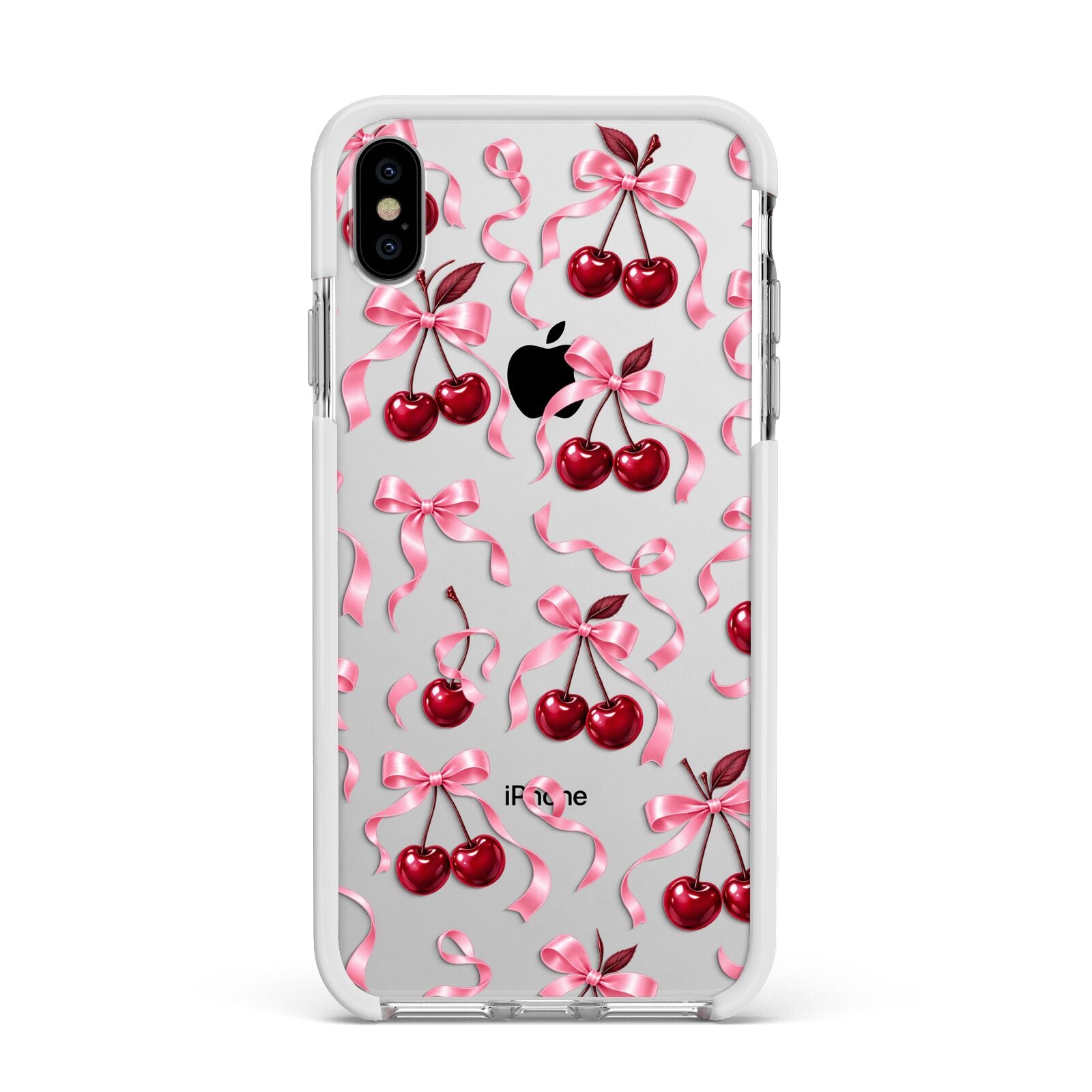 Cherry Silk Bows Apple iPhone Xs Max Impact Case White Edge on Silver Phone