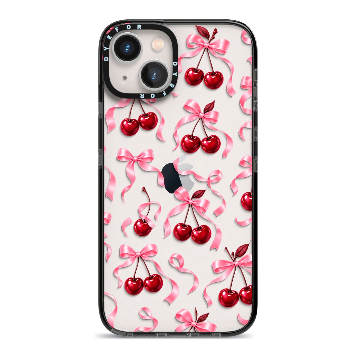 Cherry Silk Bows iPhone 13 Black Impact Case on Silver phone