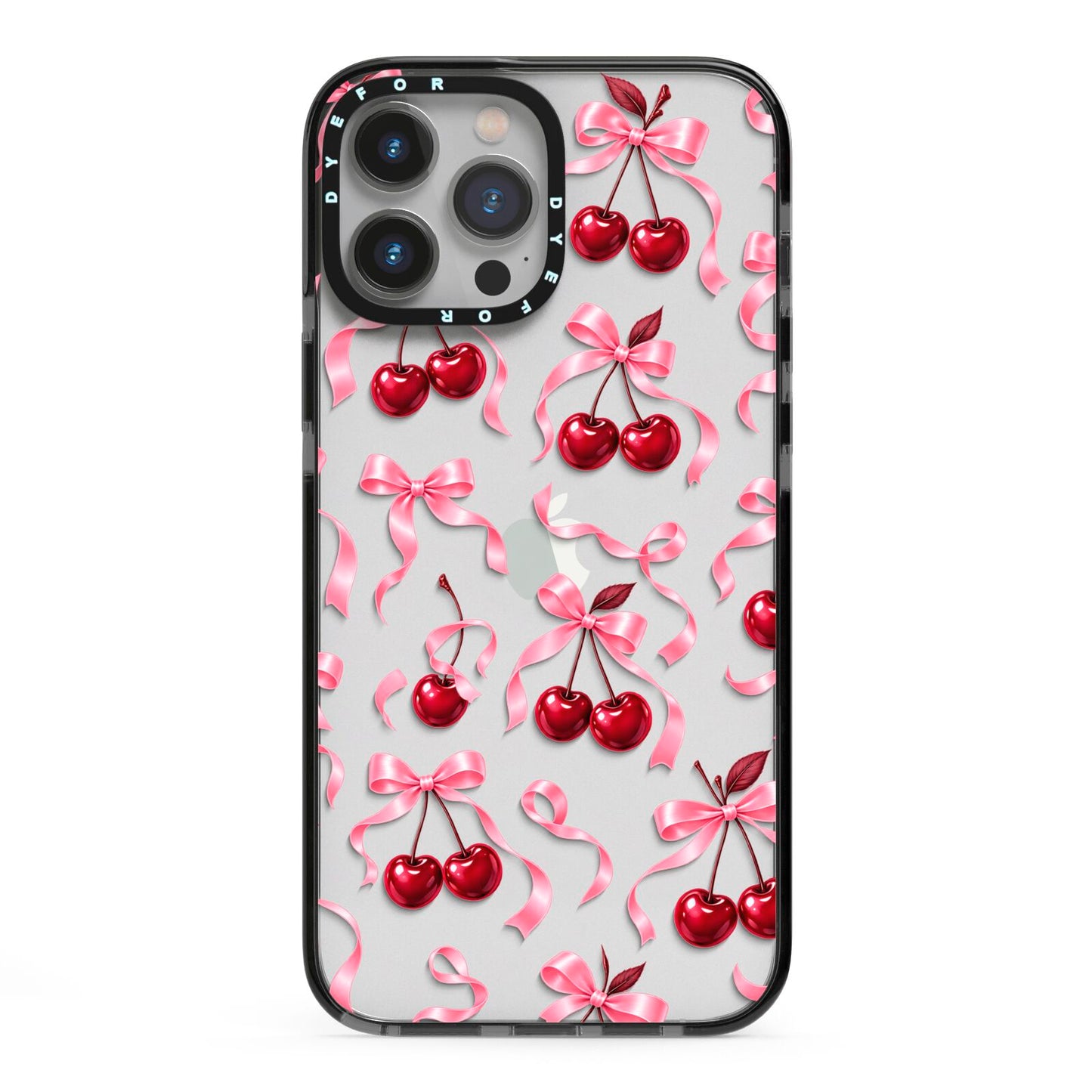 Cherry Silk Bows iPhone 13 Pro Max Black Impact Case on Silver phone