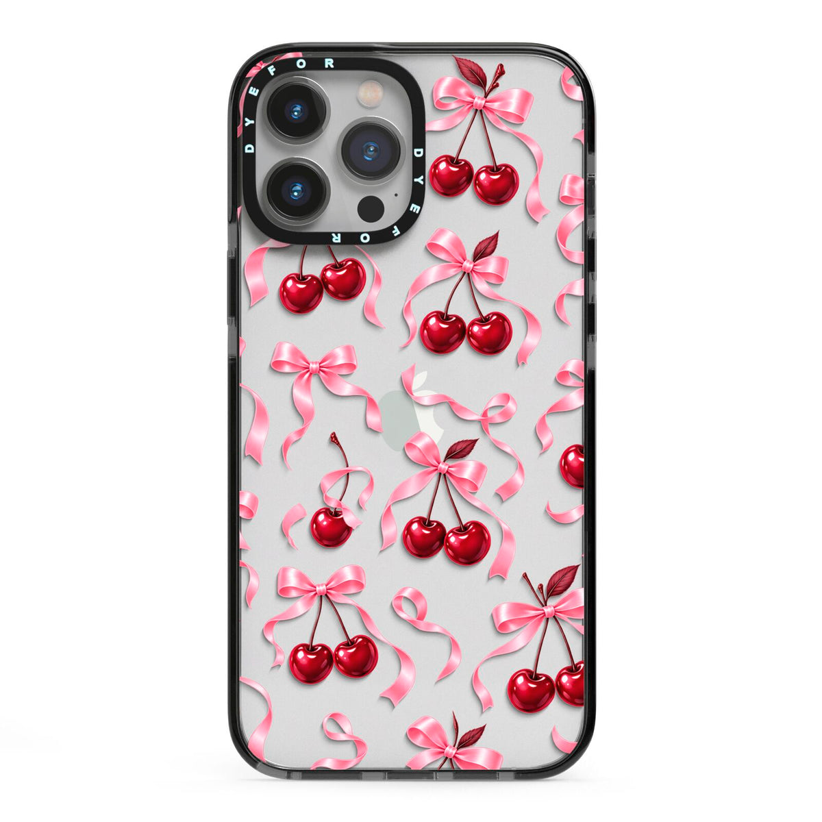 Cherry Silk Bows iPhone 13 Pro Max Black Impact Case on Silver phone