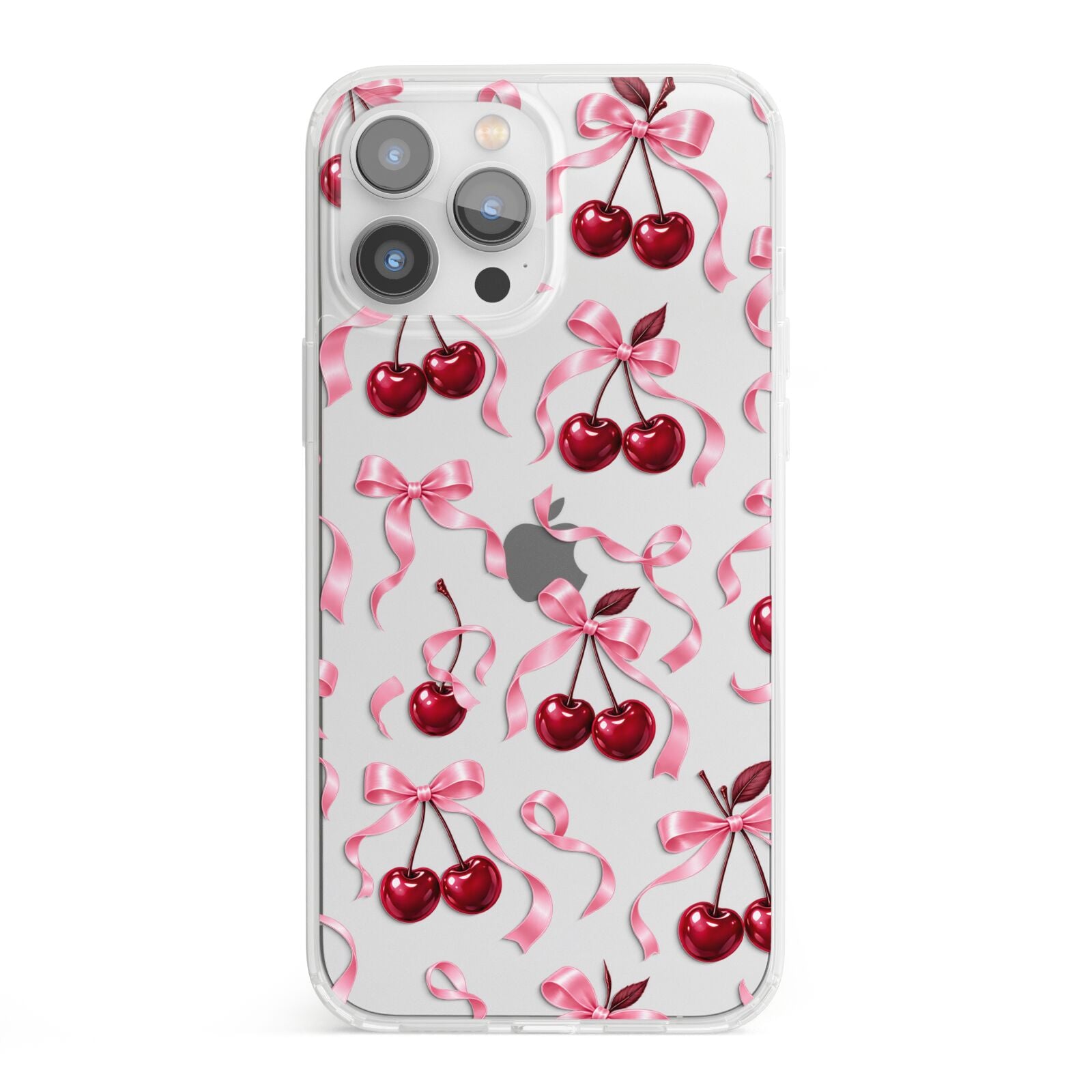 Cherry Silk Bows iPhone 13 Pro Max Clear Bumper Case