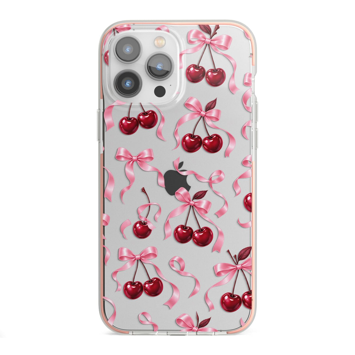 Cherry Silk Bows iPhone 13 Pro Max TPU Impact Case with Pink Edges