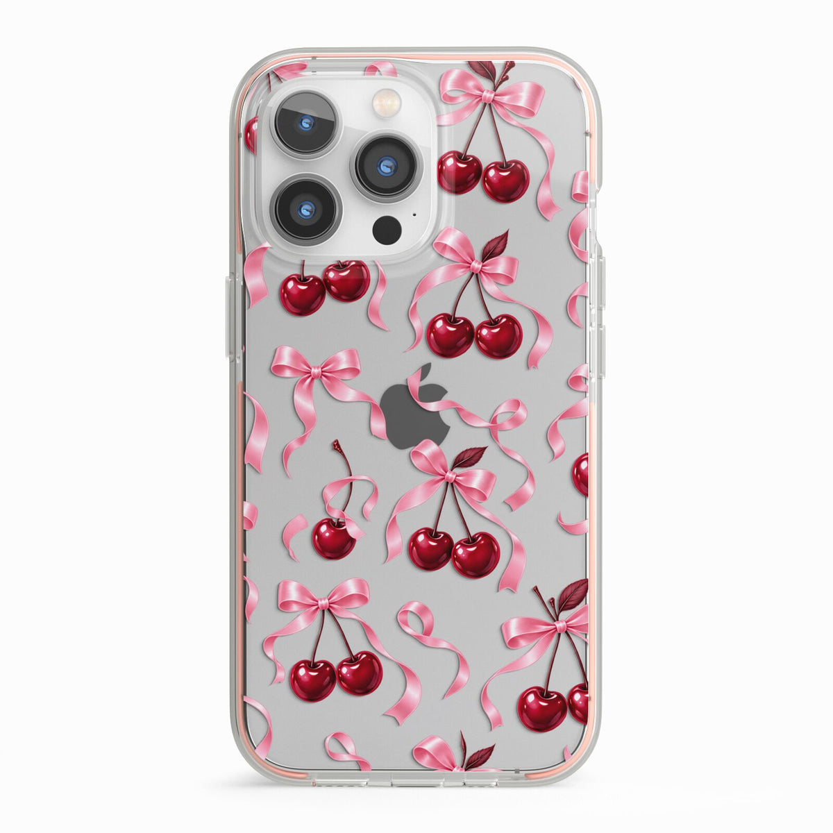 Cherry Silk Bows iPhone 13 Pro TPU Impact Case with Pink Edges