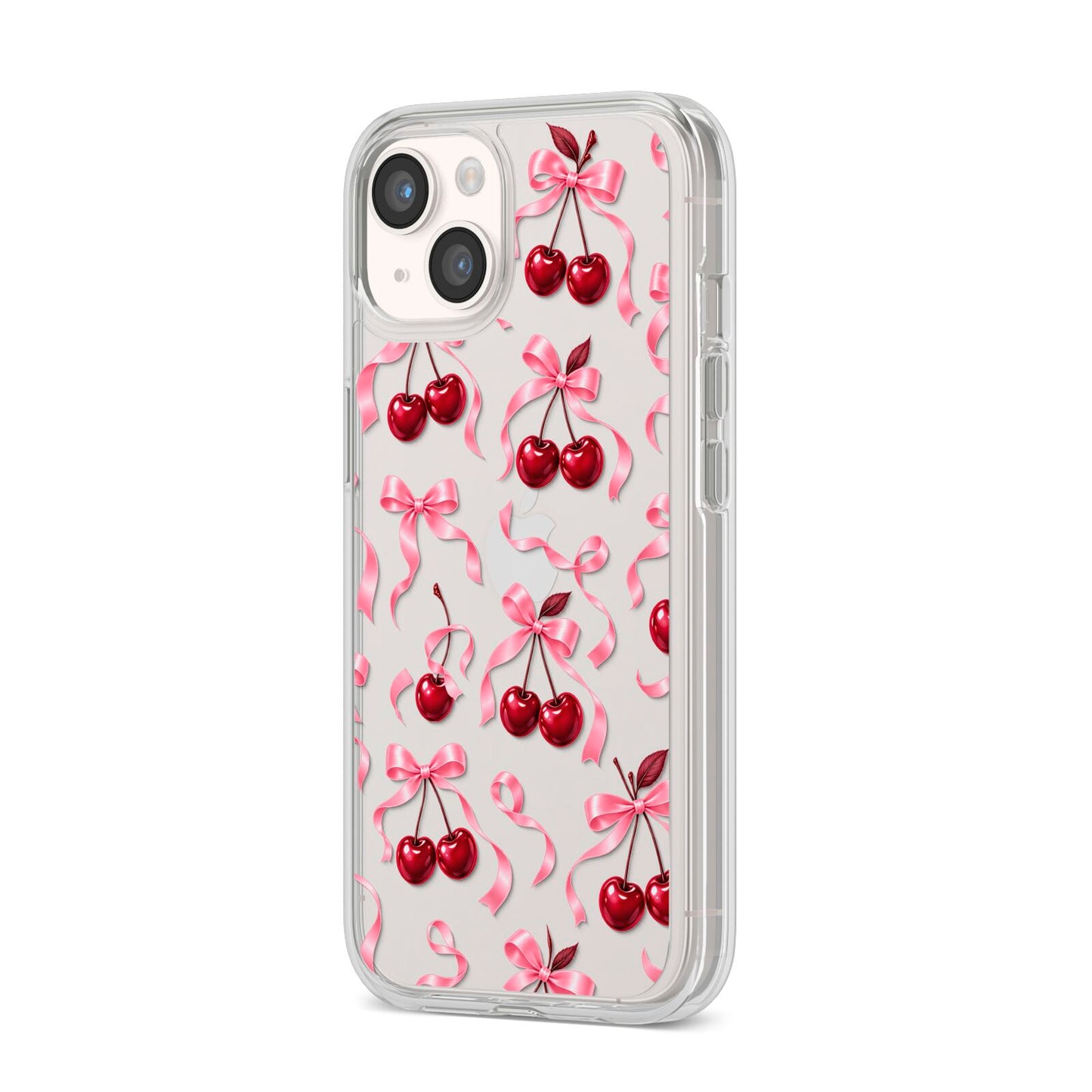 Cherry Silk Bows iPhone 14 Clear Tough Case Starlight Angled Image
