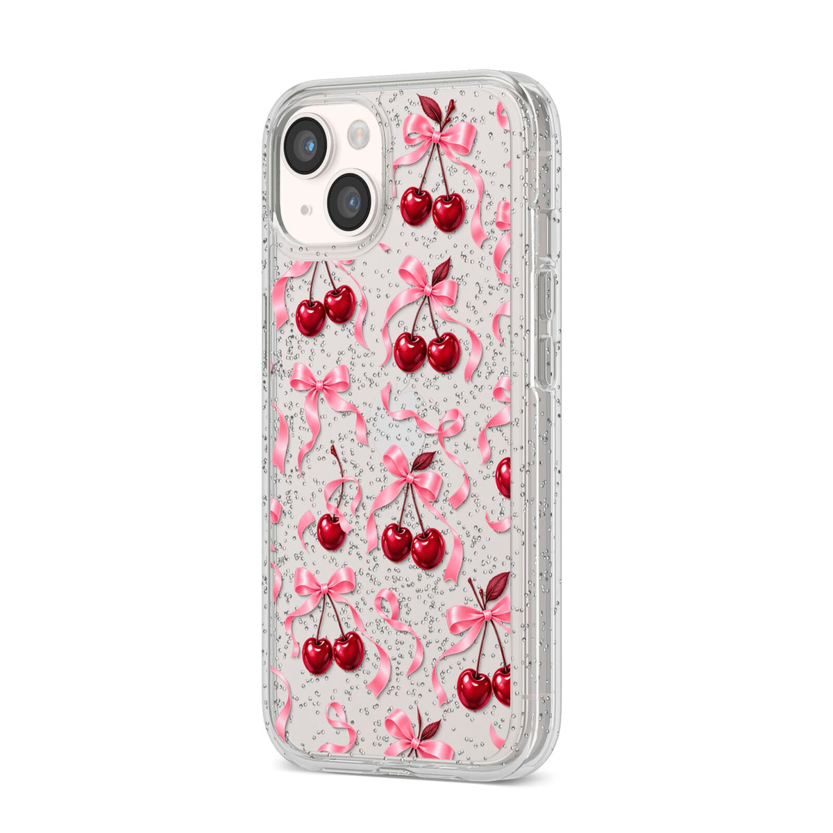 Cherry Silk Bows iPhone 14 Glitter Tough Case Starlight Angled Image
