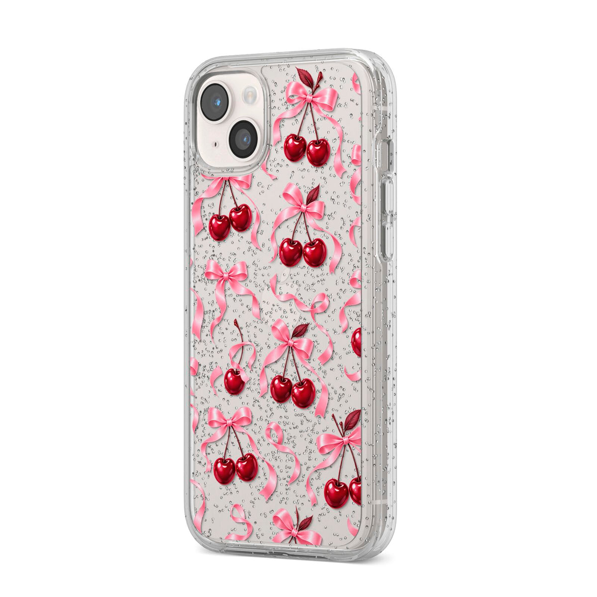 Cherry Silk Bows iPhone 14 Plus Glitter Tough Case Starlight Angled Image