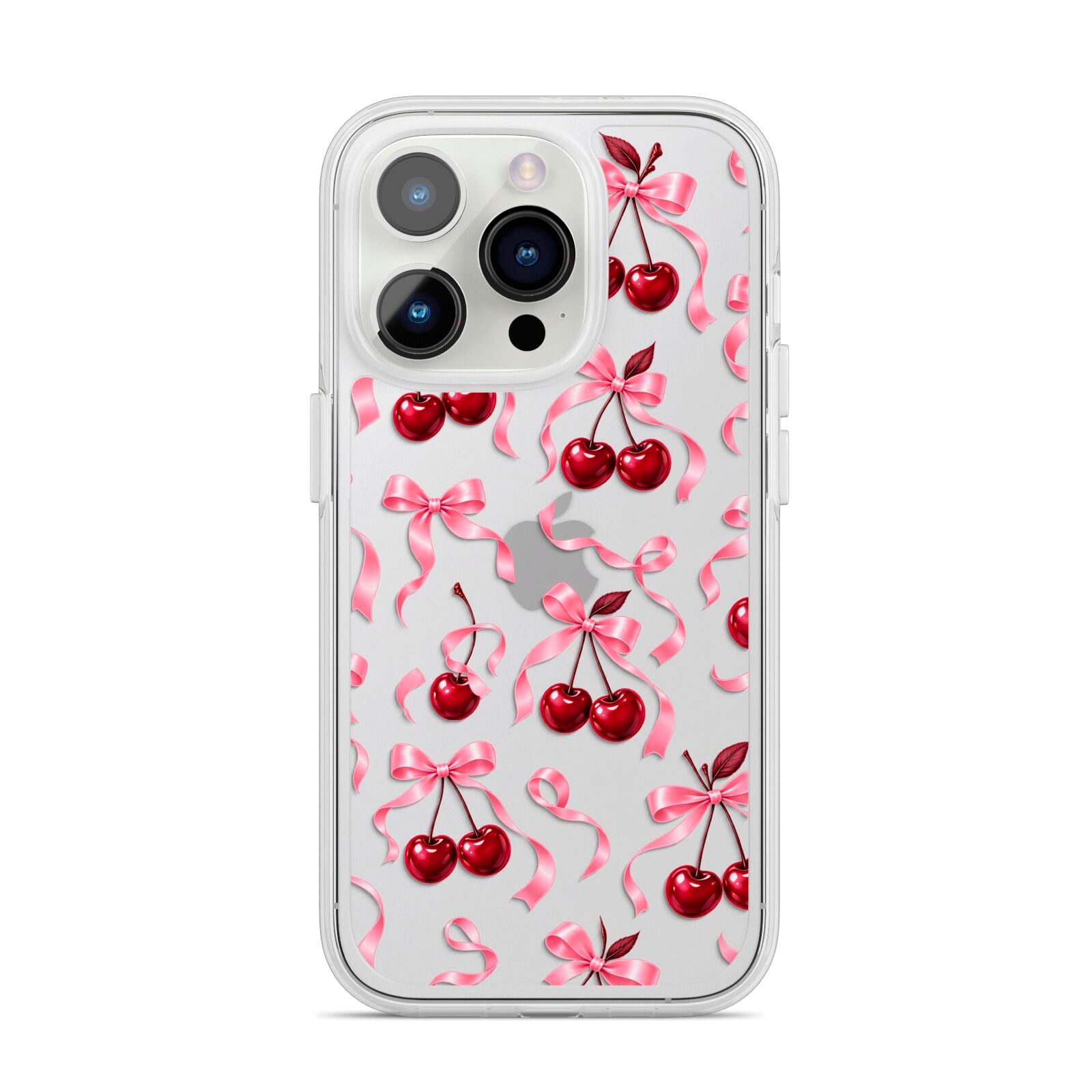 Cherry Silk Bows iPhone 14 Pro Clear Tough Case Silver