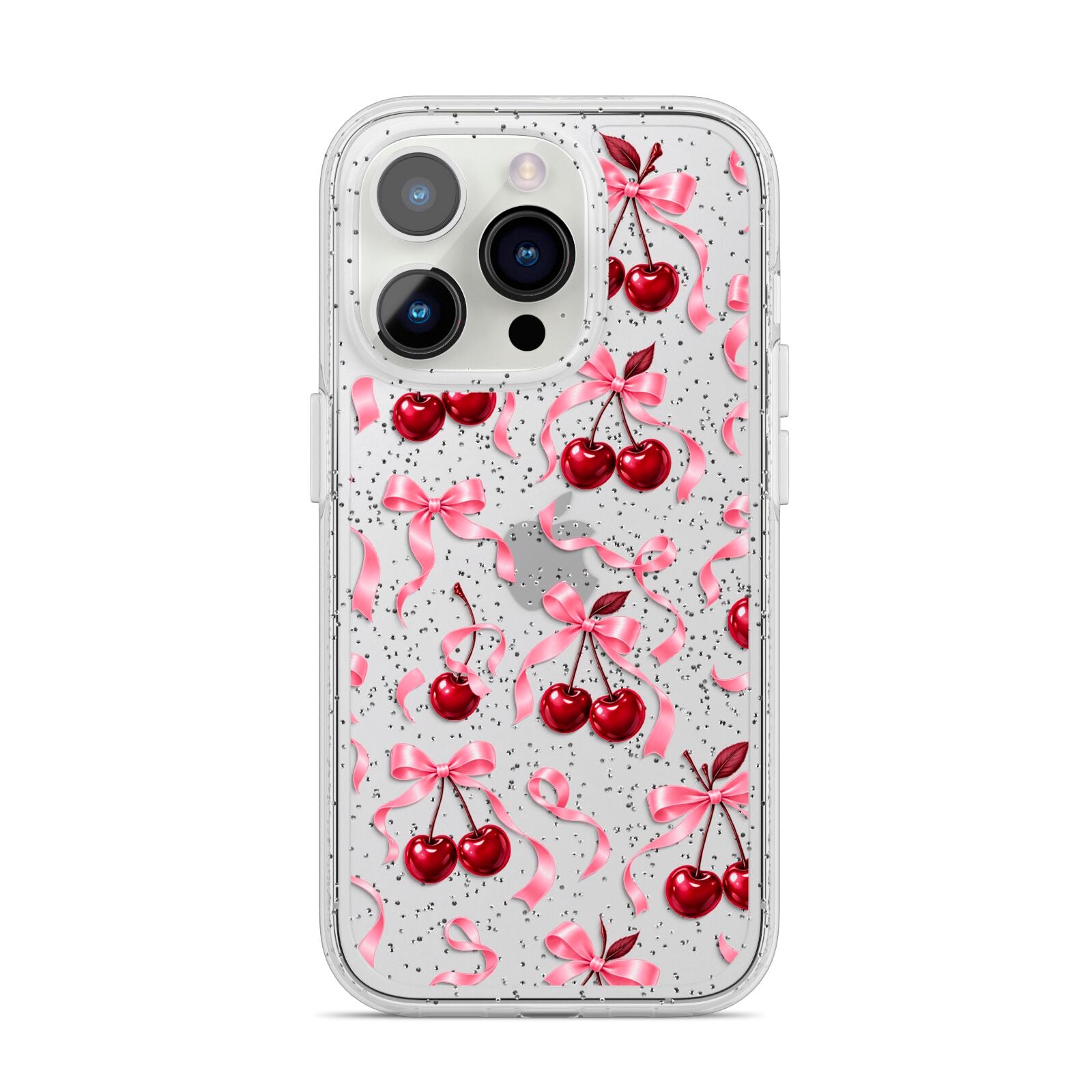 Cherry Silk Bows iPhone 14 Pro Glitter Tough Case Silver