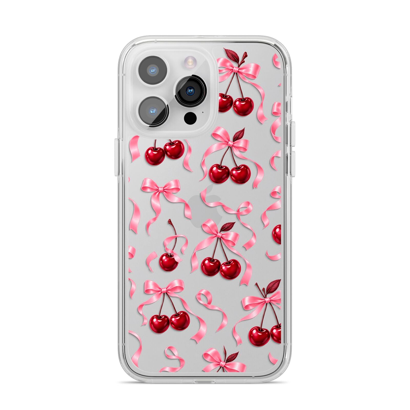 Cherry Silk Bows iPhone 14 Pro Max Clear Tough Case Silver