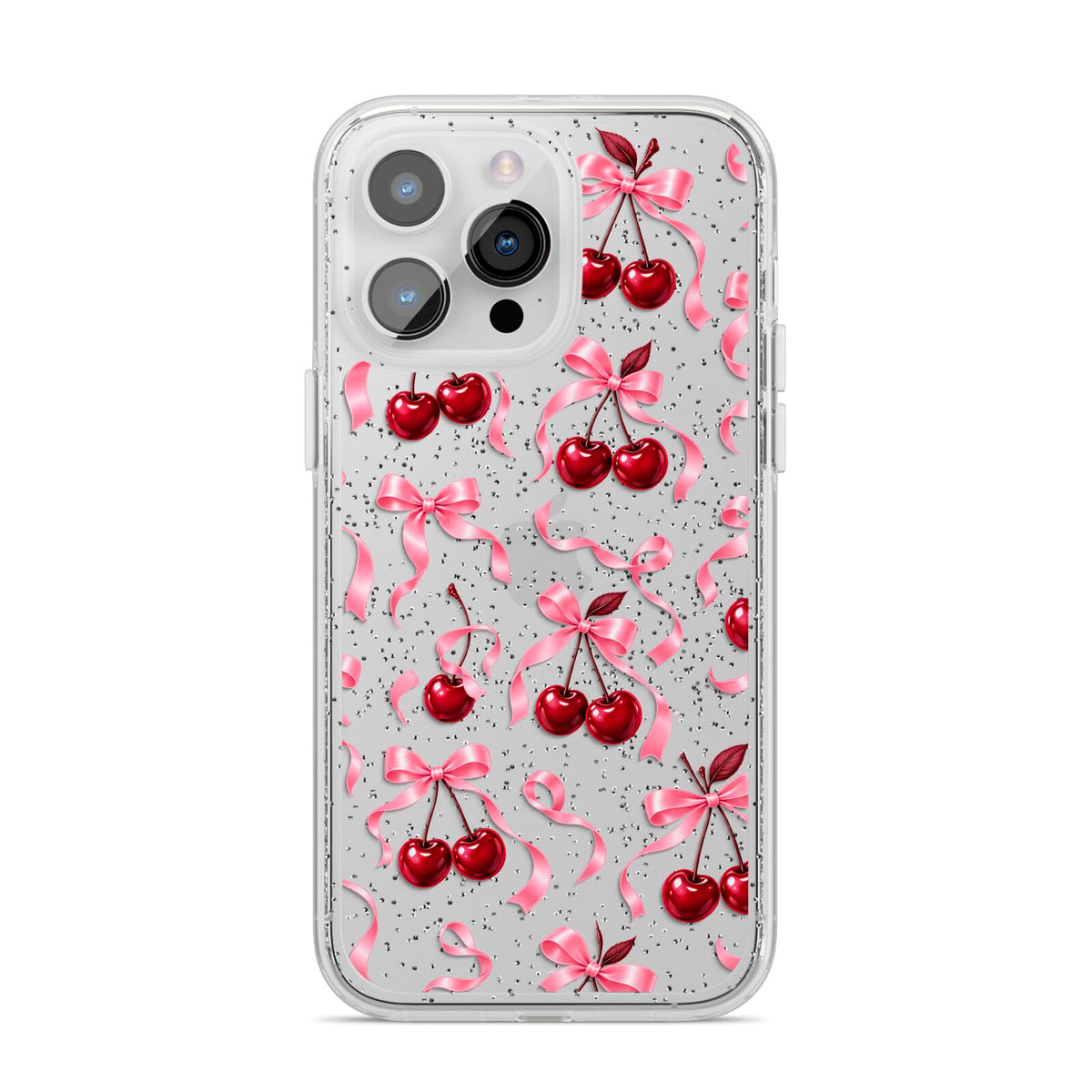 Cherry Silk Bows iPhone 14 Pro Max Glitter Tough Case Silver