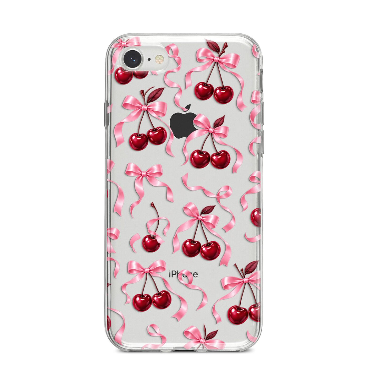 Cherry Silk Bows iPhone 8 Bumper Case on Silver iPhone