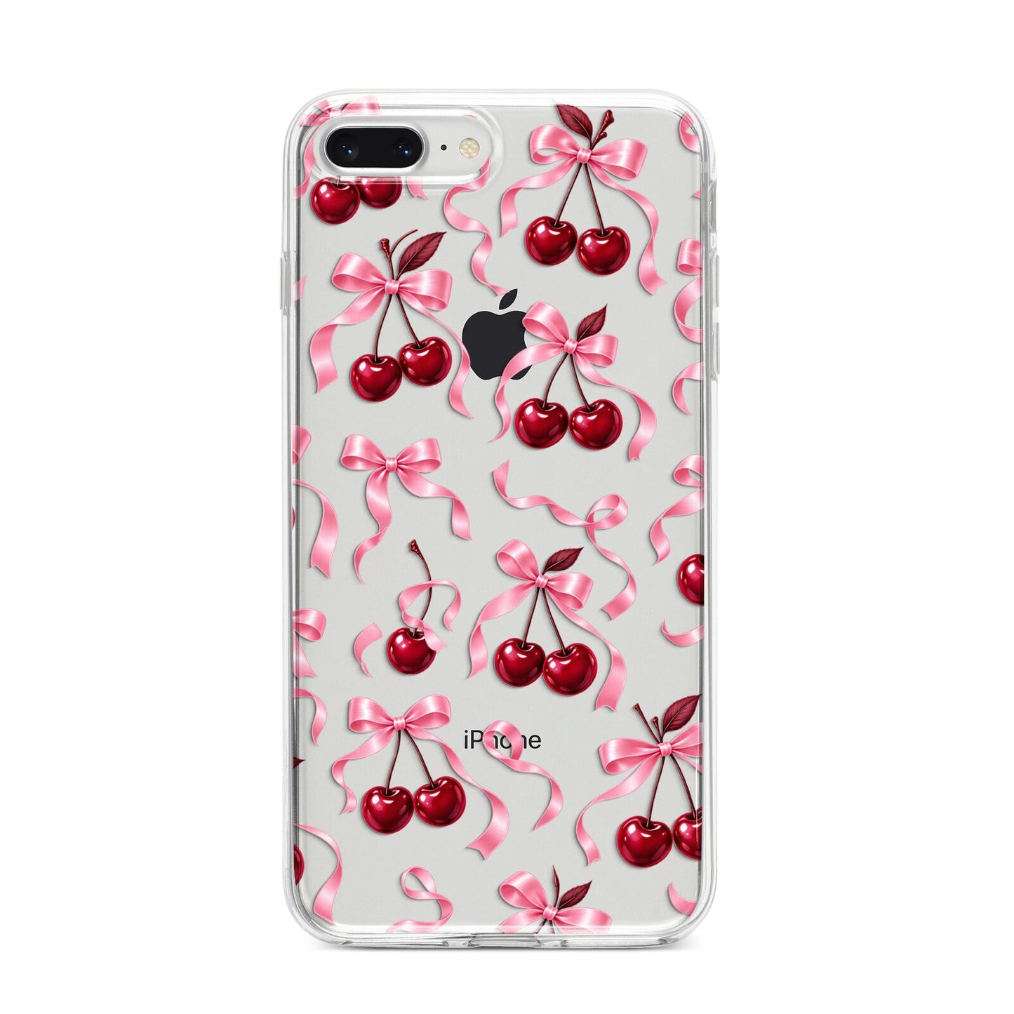 Cherry Silk Bows iPhone 8 Plus Bumper Case on Silver iPhone