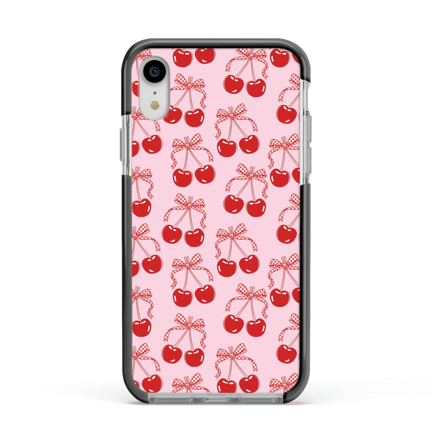 Cherry Sweet Apple iPhone XR Impact Case Black Edge on Silver Phone