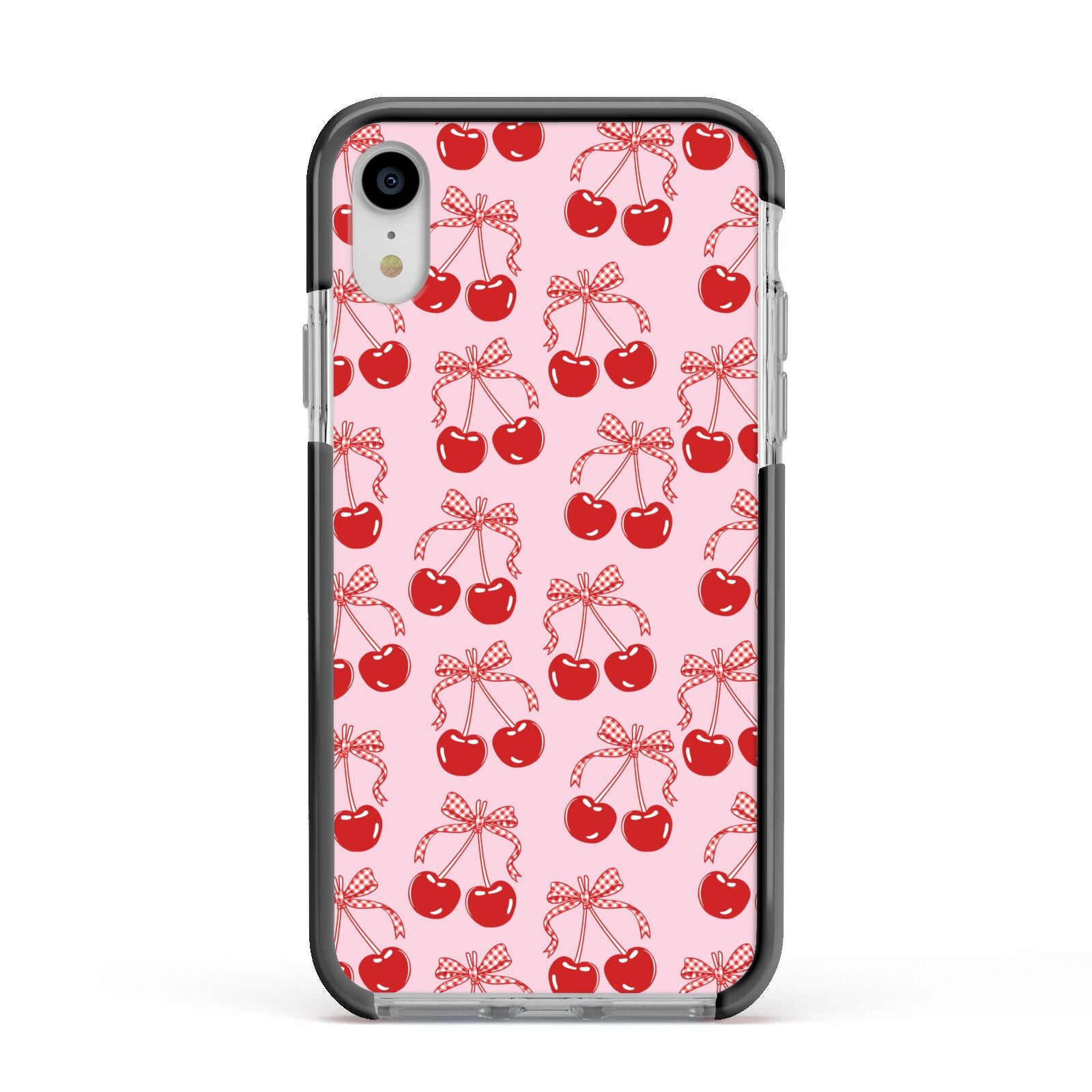 Cherry Sweet Apple iPhone XR Impact Case Black Edge on Silver Phone