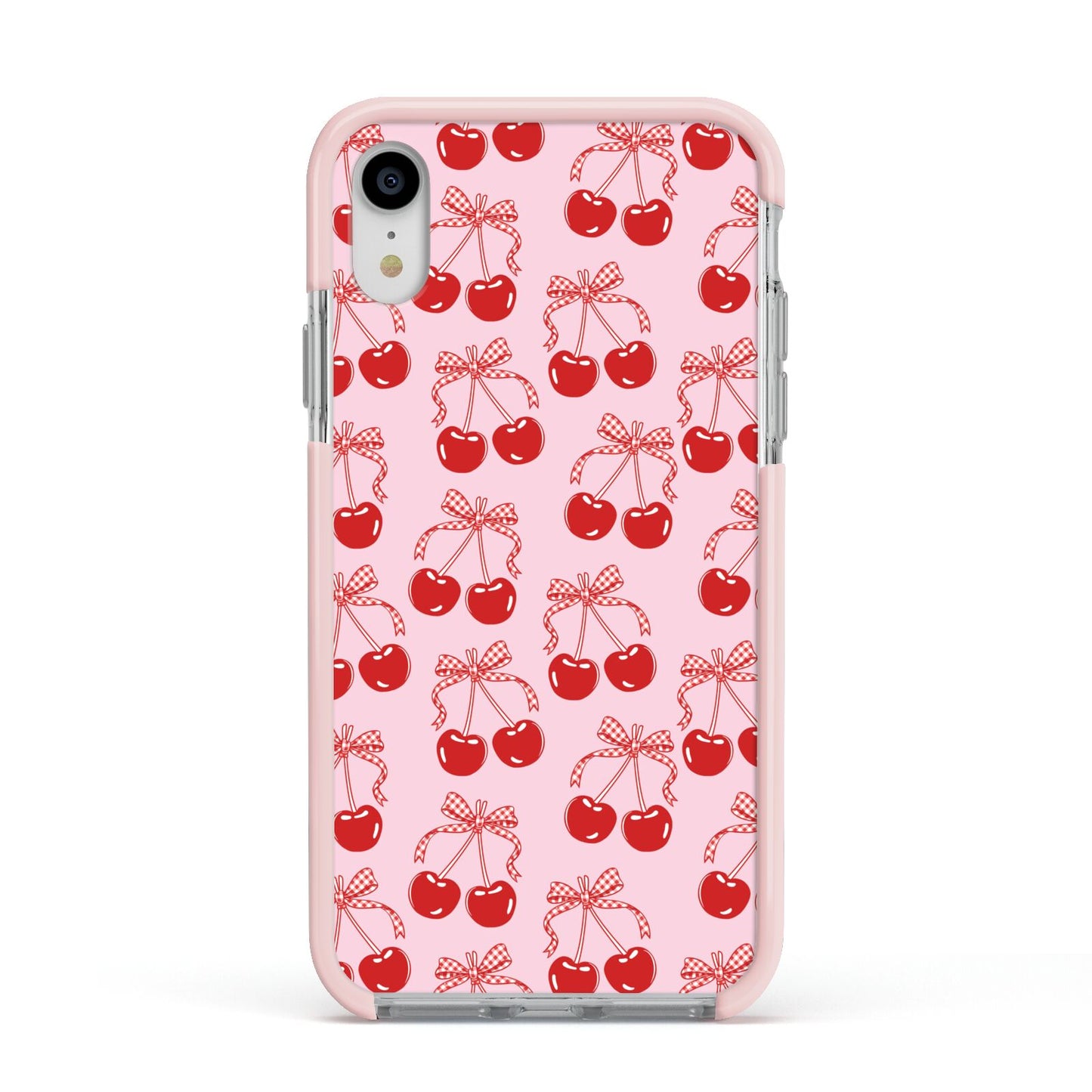 Cherry Sweet Apple iPhone XR Impact Case Pink Edge on Silver Phone