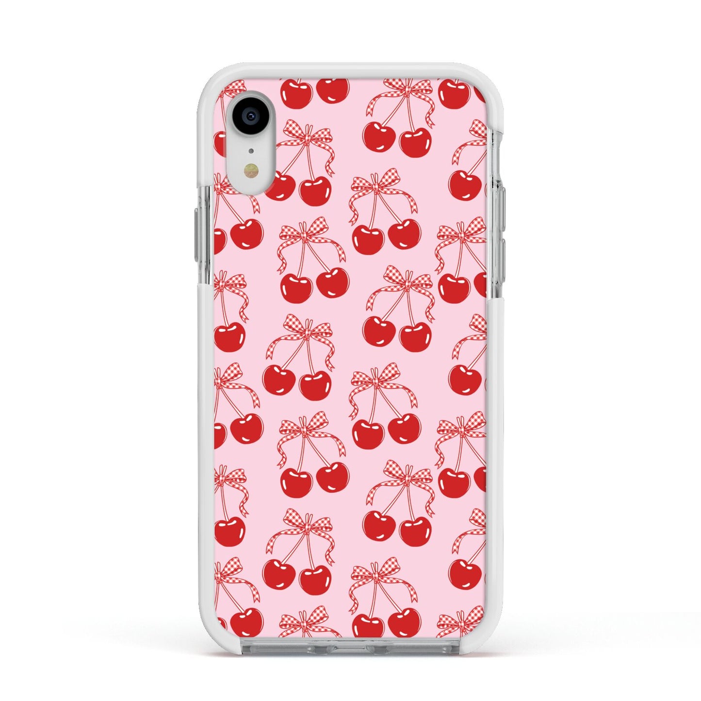 Cherry Sweet Apple iPhone XR Impact Case White Edge on Silver Phone