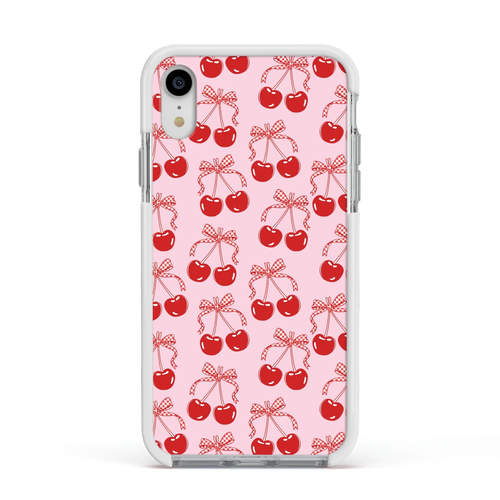 Cherry Sweet Apple iPhone XR Impact Case White Edge on Silver Phone