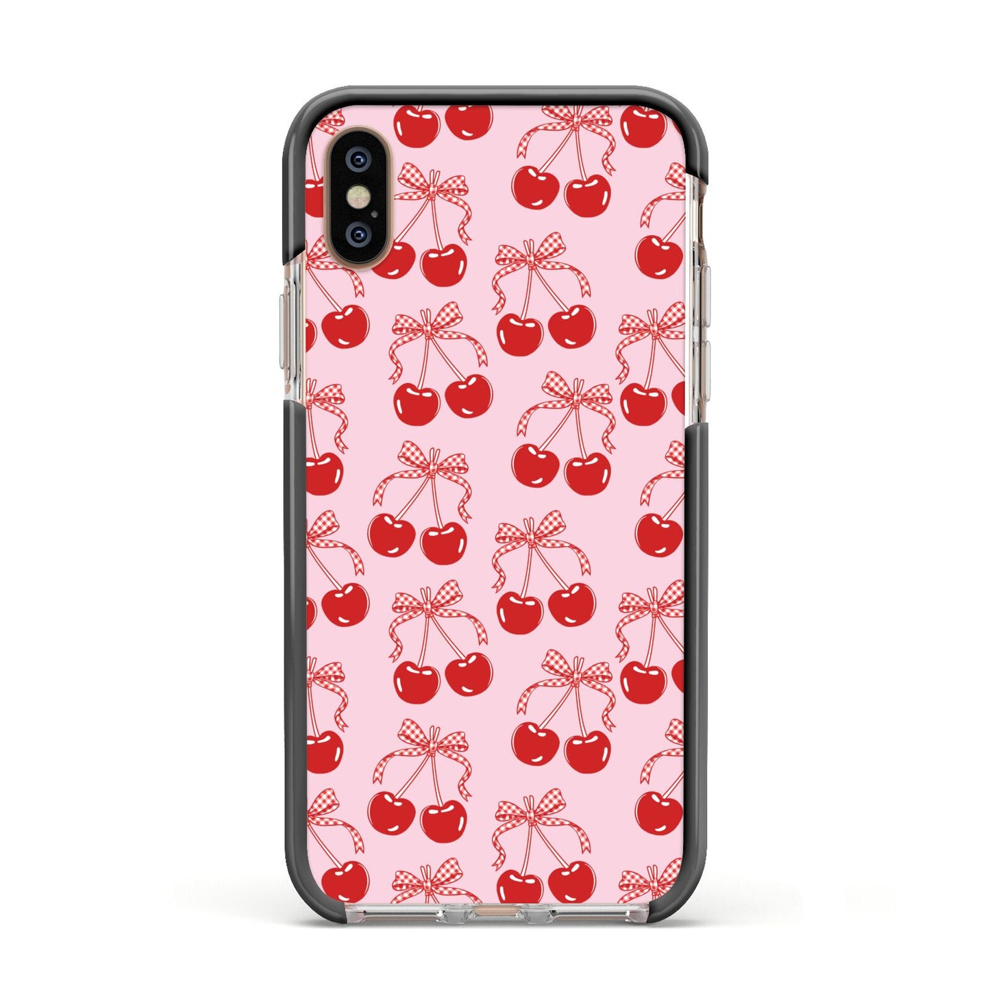 Cherry Sweet Apple iPhone Xs Impact Case Black Edge on Gold Phone