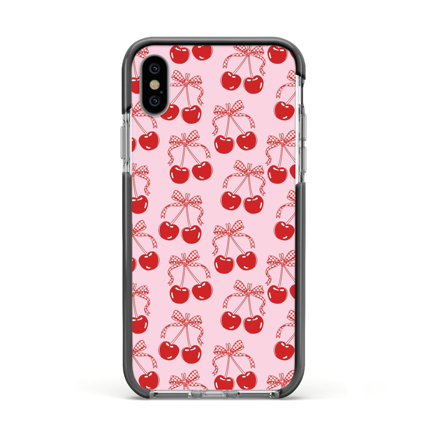 Cherry Sweet Apple iPhone Xs Impact Case Black Edge on Silver Phone