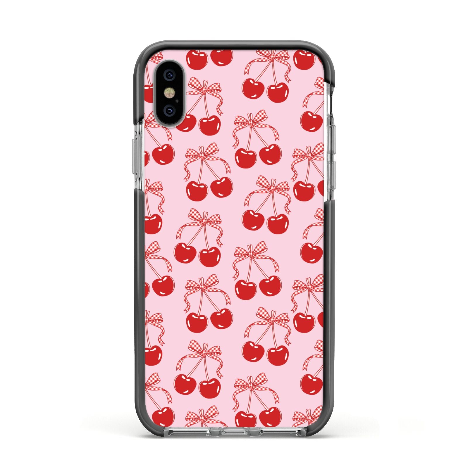 Cherry Sweet Apple iPhone Xs Impact Case Black Edge on Silver Phone