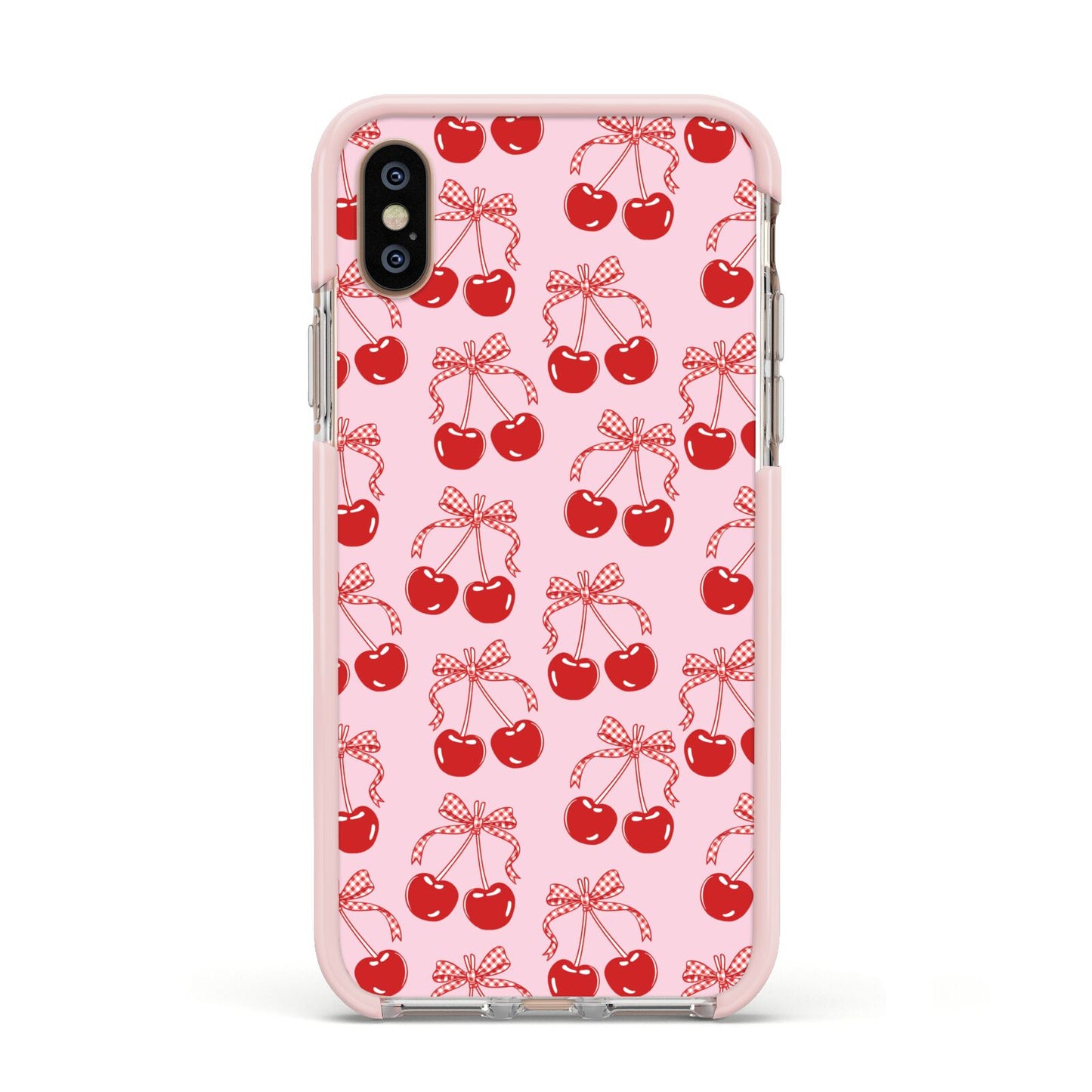 Cherry Sweet Apple iPhone Xs Impact Case Pink Edge on Gold Phone
