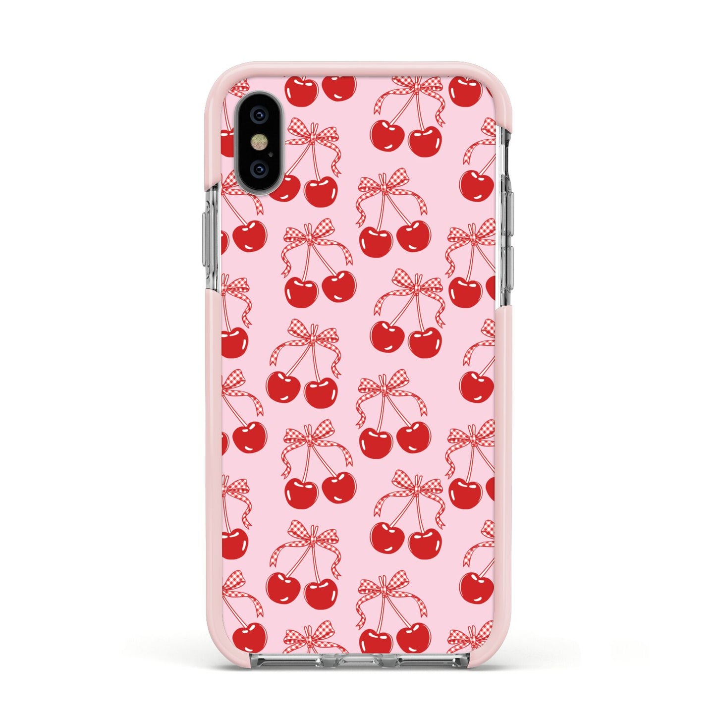 Cherry Sweet Apple iPhone Xs Impact Case Pink Edge on Silver Phone