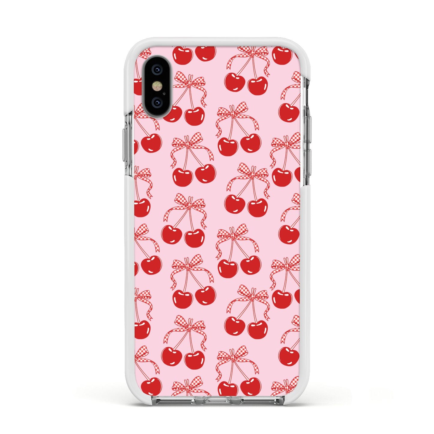 Cherry Sweet Apple iPhone Xs Impact Case White Edge on Silver Phone