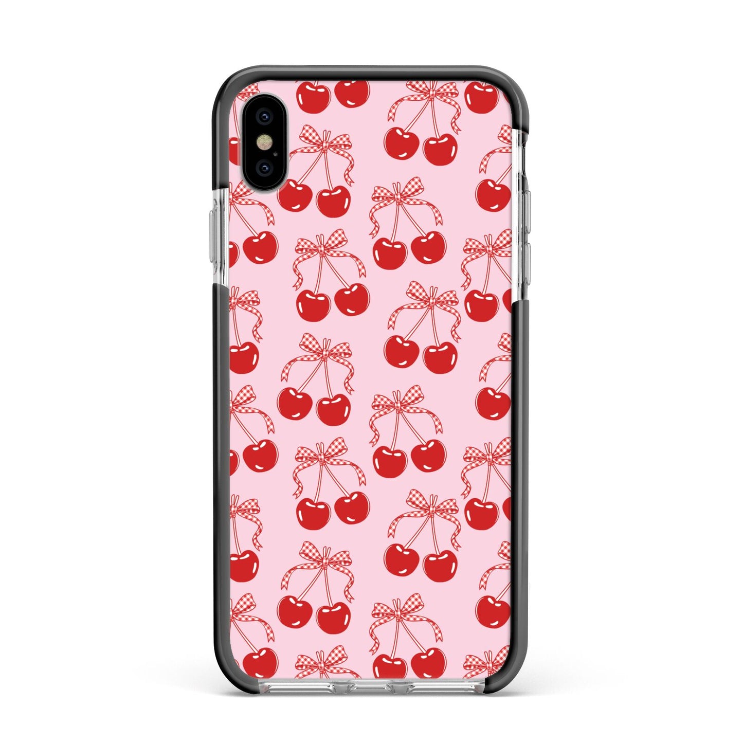 Cherry Sweet Apple iPhone Xs Max Impact Case Black Edge on Silver Phone