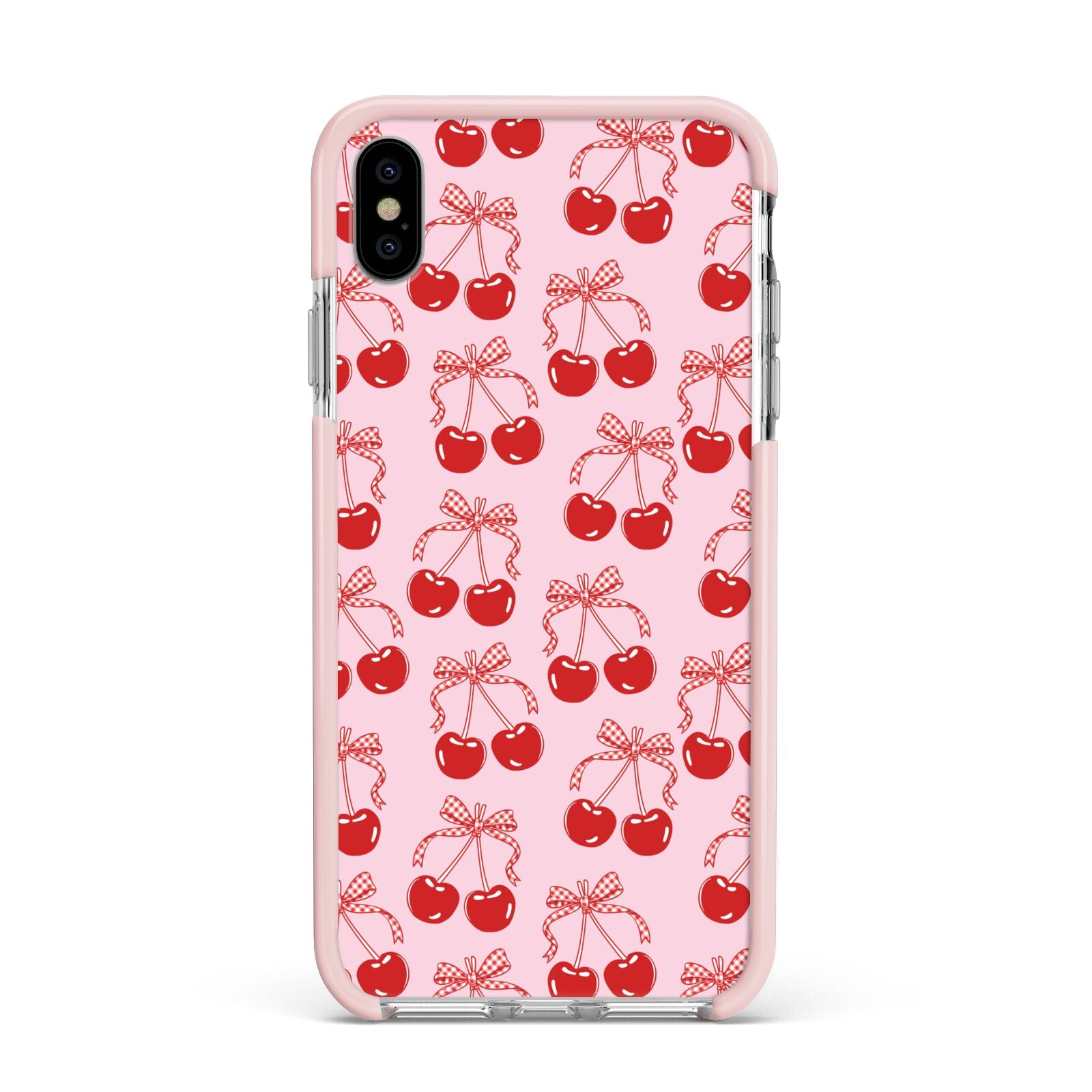 Cherry Sweet Apple iPhone Xs Max Impact Case Pink Edge on Silver Phone