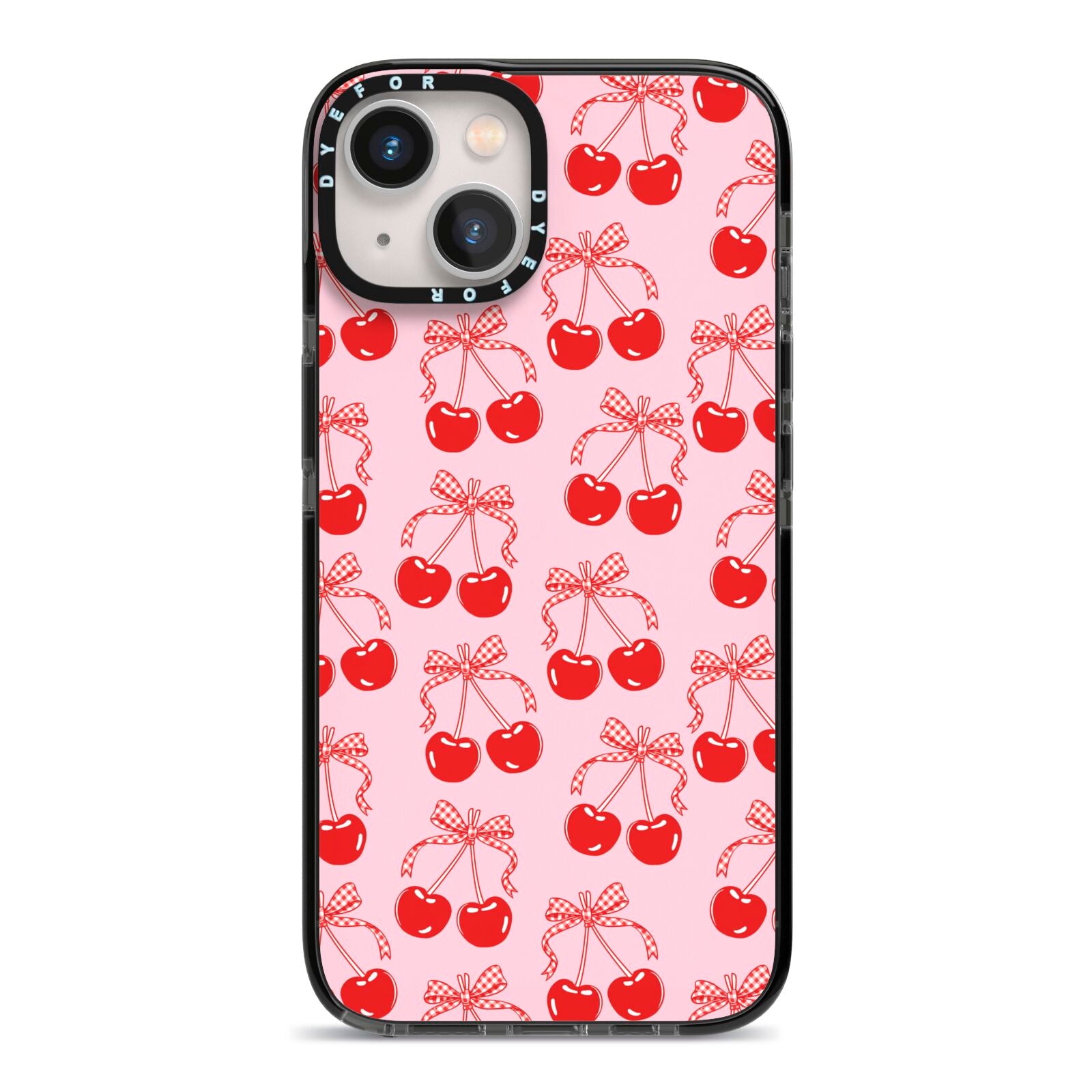 Cherry Sweet iPhone 13 Black Impact Case on Silver phone
