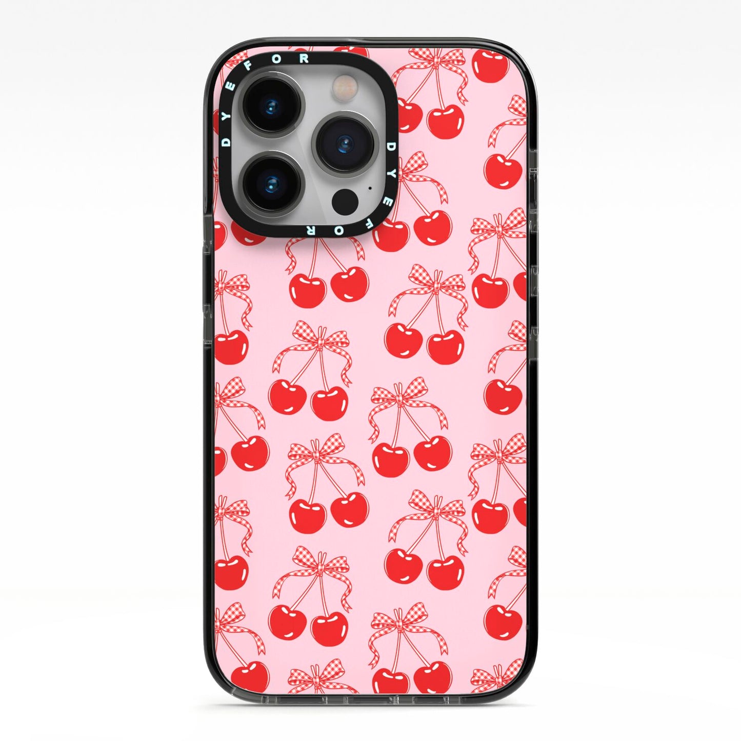 Cherry Sweet iPhone 13 Pro Black Impact Case on Silver phone