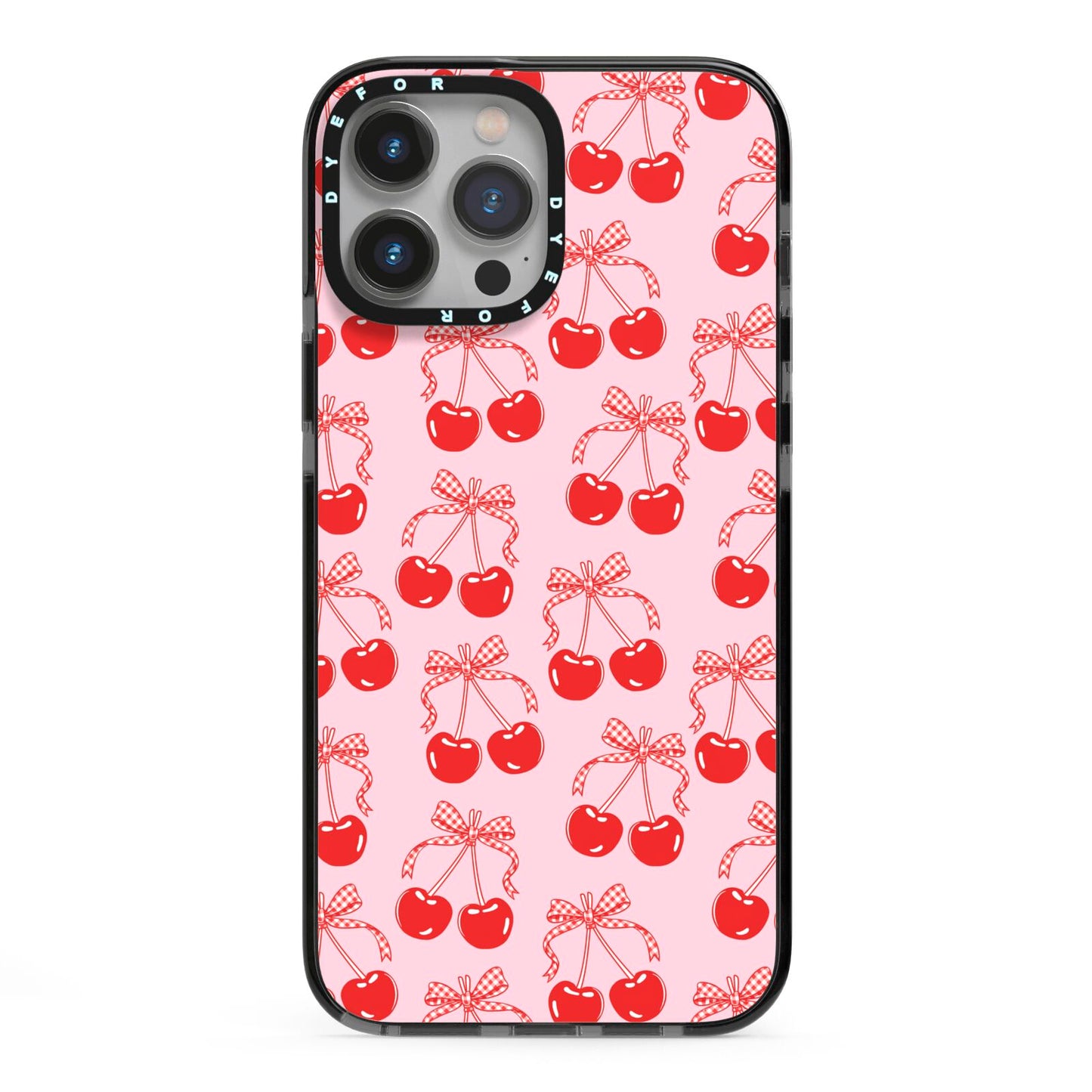Cherry Sweet iPhone 13 Pro Max Black Impact Case on Silver phone
