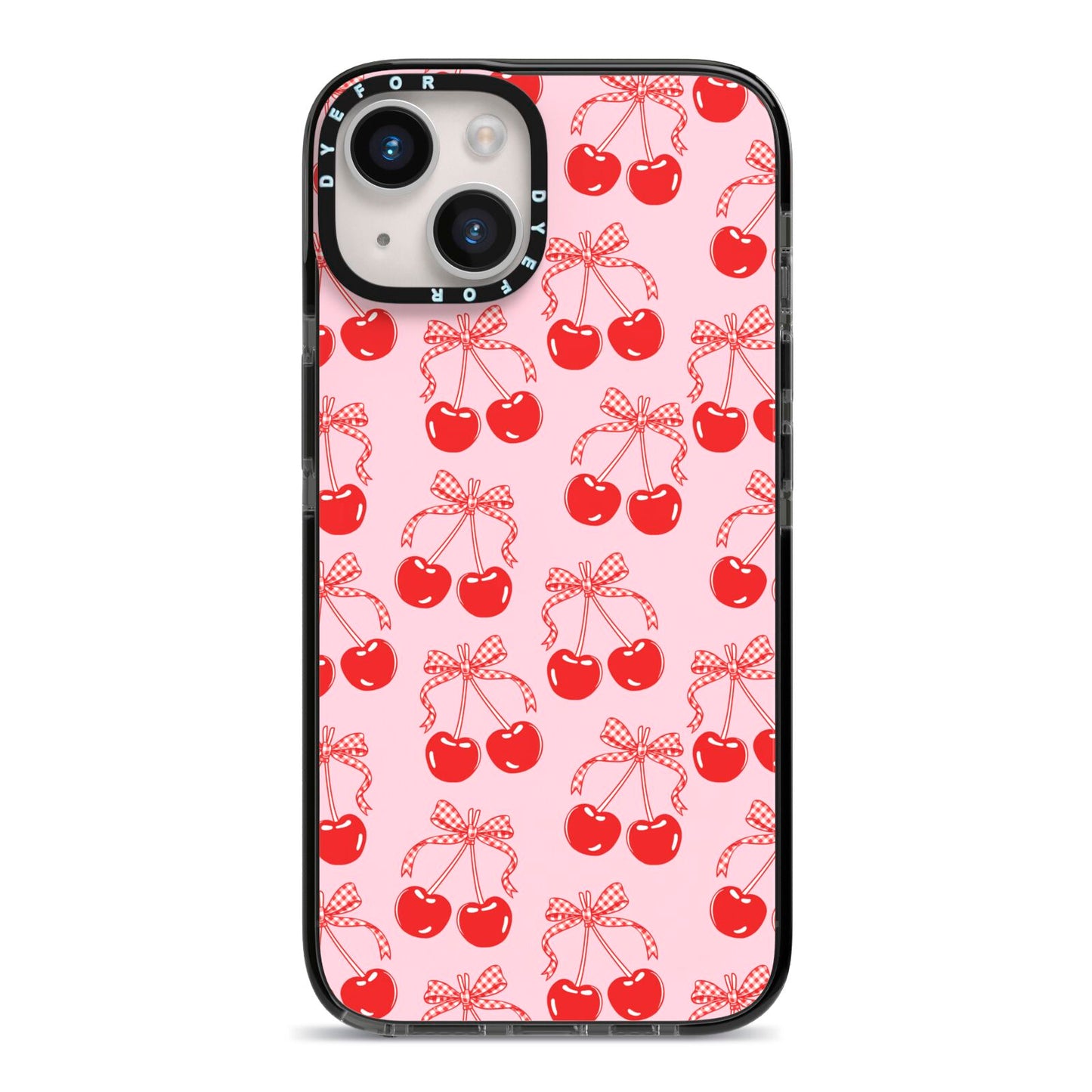 Cherry Sweet iPhone 14 Black Impact Case on Silver phone