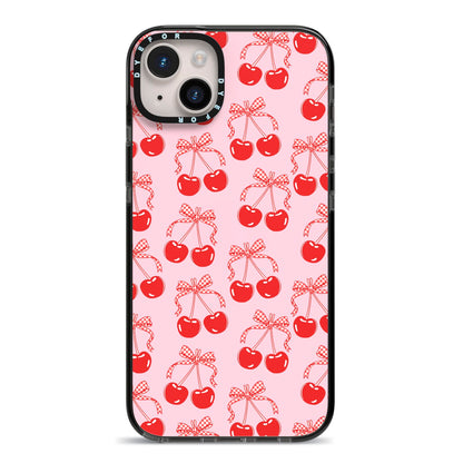 Cherry Sweet iPhone 14 Plus Black Impact Case on Silver phone