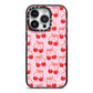 Cherry Sweet iPhone 14 Pro Black Impact Case on Silver phone