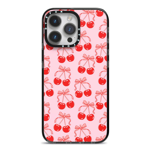 Cherry Sweet iPhone 14 Pro Max Black Impact Case on Silver phone