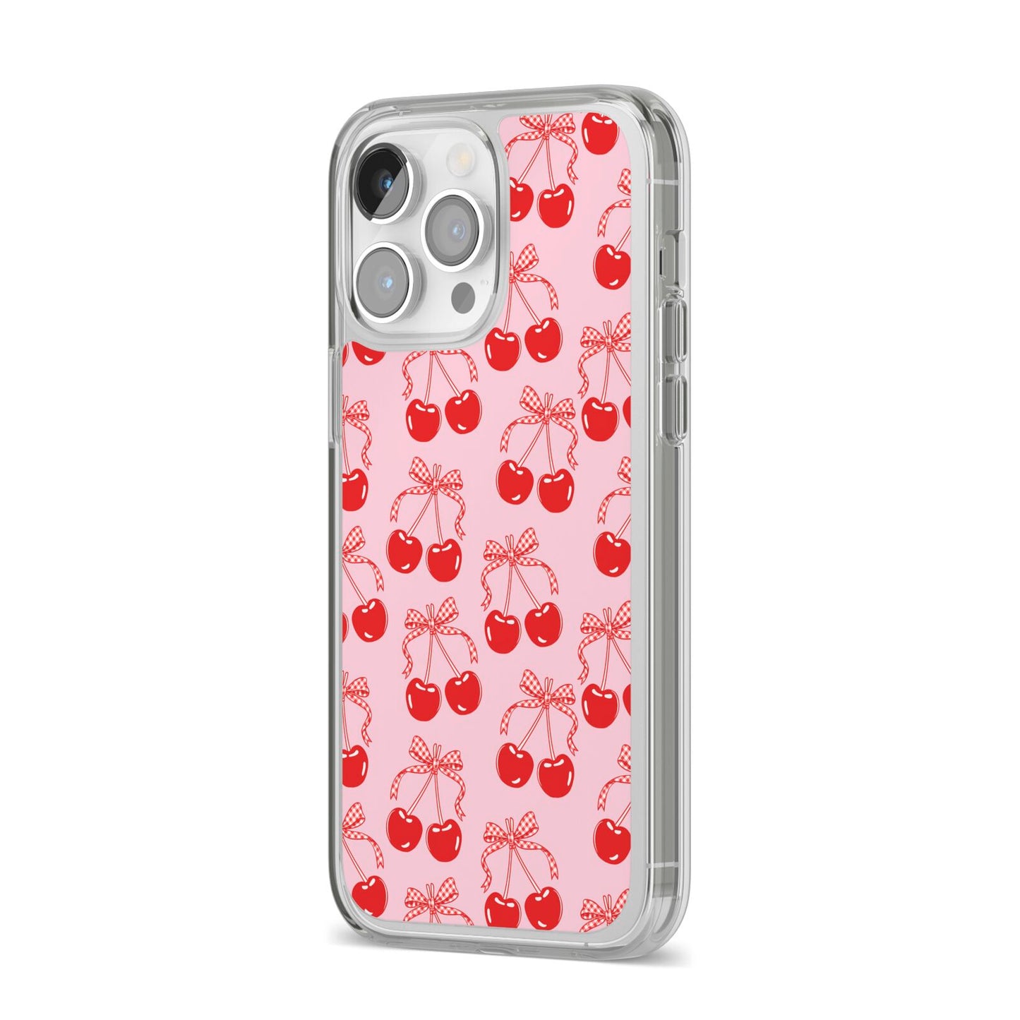 Cherry Sweet iPhone 14 Pro Max Clear Tough Case Silver Angled Image