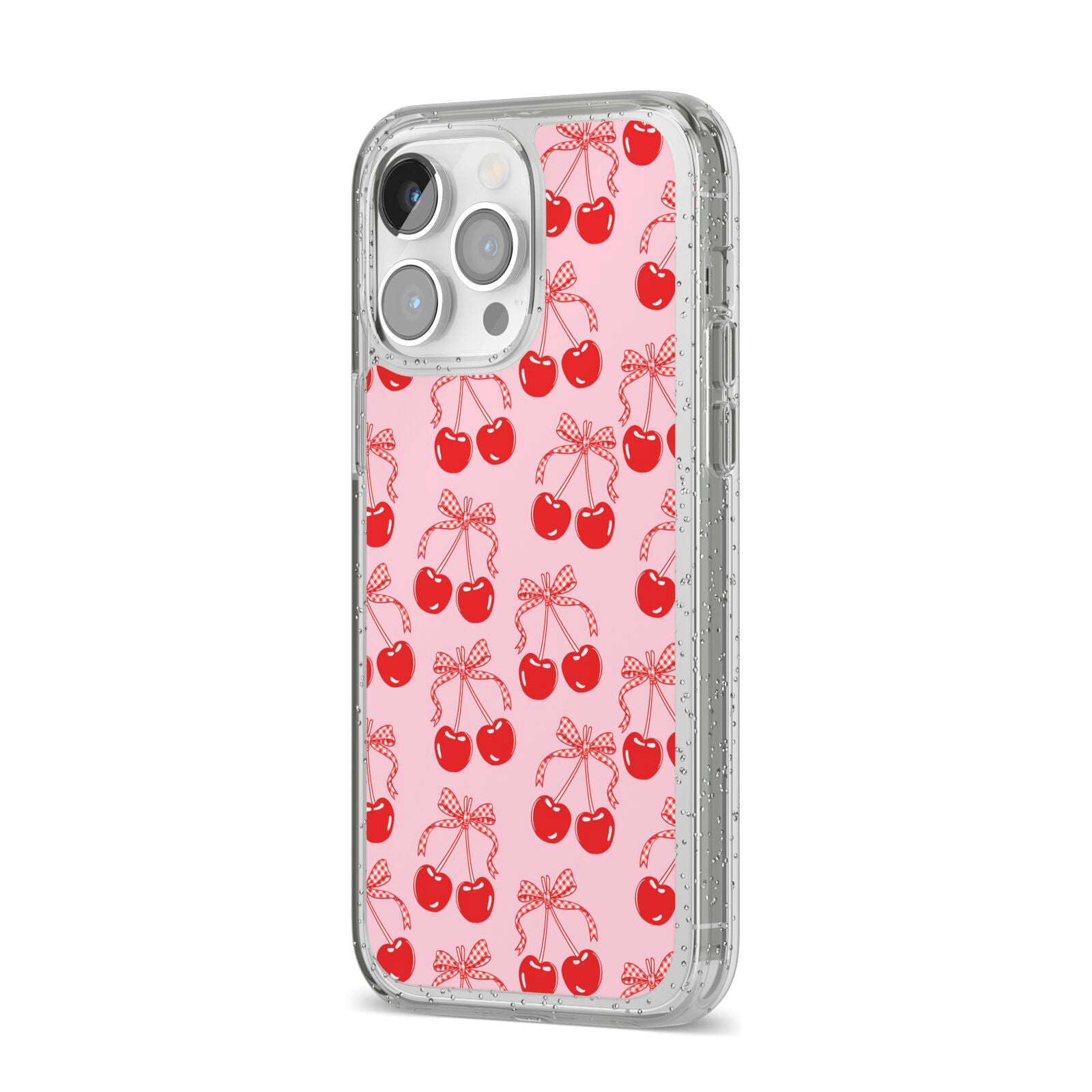 Cherry Sweet iPhone 14 Pro Max Glitter Tough Case Silver Angled Image