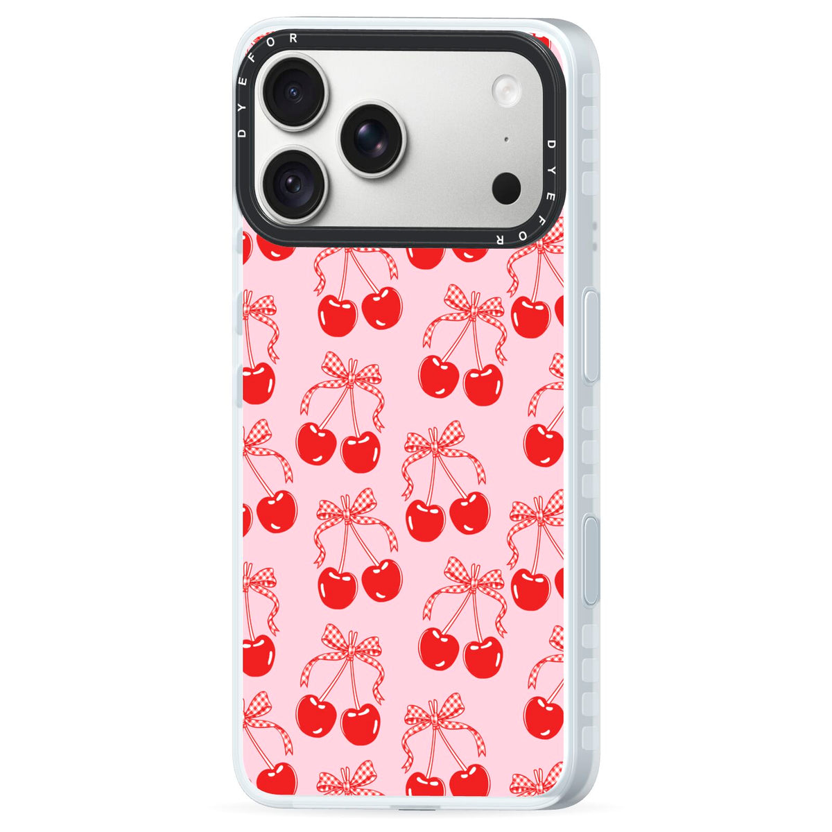 Cherry Sweet iPhone 18 Pro Black Impact Pre order Case Side Angle on Silver phone