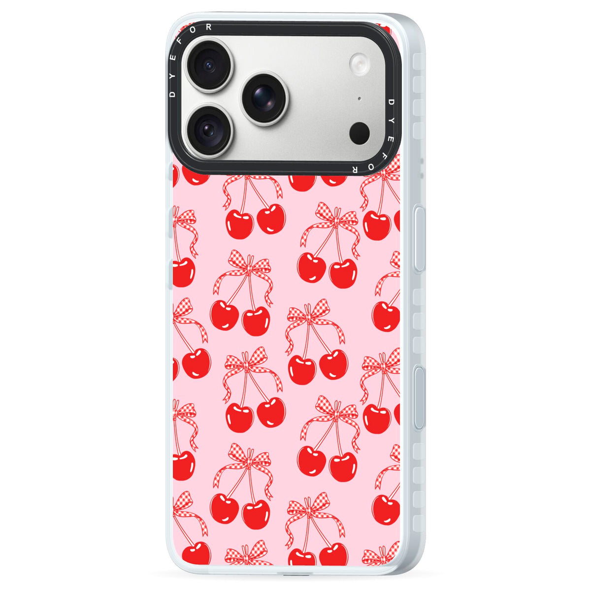 Cherry Sweet iPhone 18 Pro Max Black Impact Pre order Case Side Angle on Silver phone