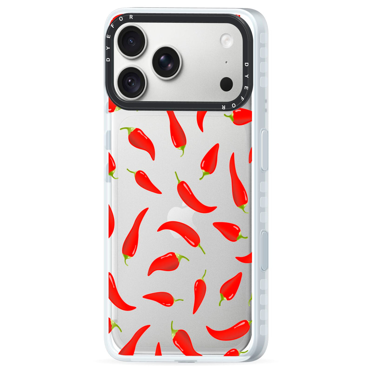 Chilli Pepper iPhone 18 Pro Black Impact Pre order Case Side Angle on Silver phone