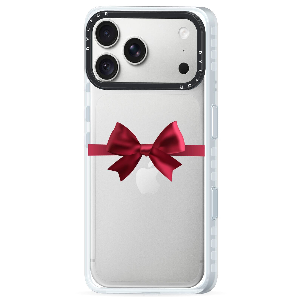 Christmas Bow iPhone 18 Pro Black Impact Pre order Case Side Angle on Silver phone