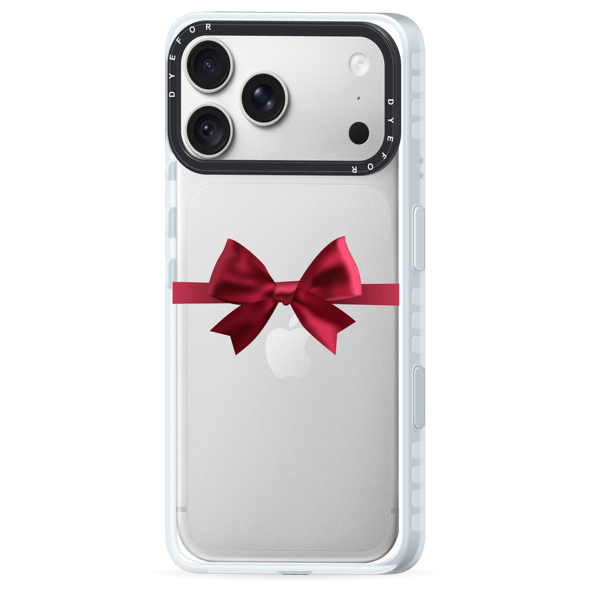 Christmas Bow iPhone 18 Pro Max Black Impact Pre order Case Side Angle on Silver phone