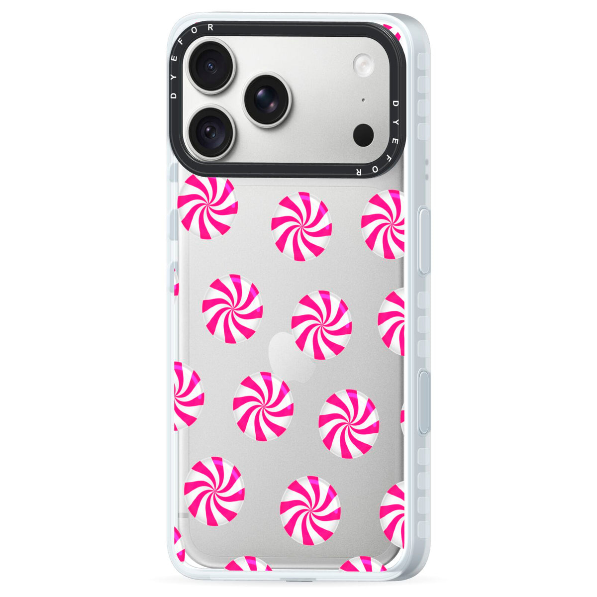 Christmas Candy iPhone 18 Pro Black Impact Pre order Case Side Angle on Silver phone