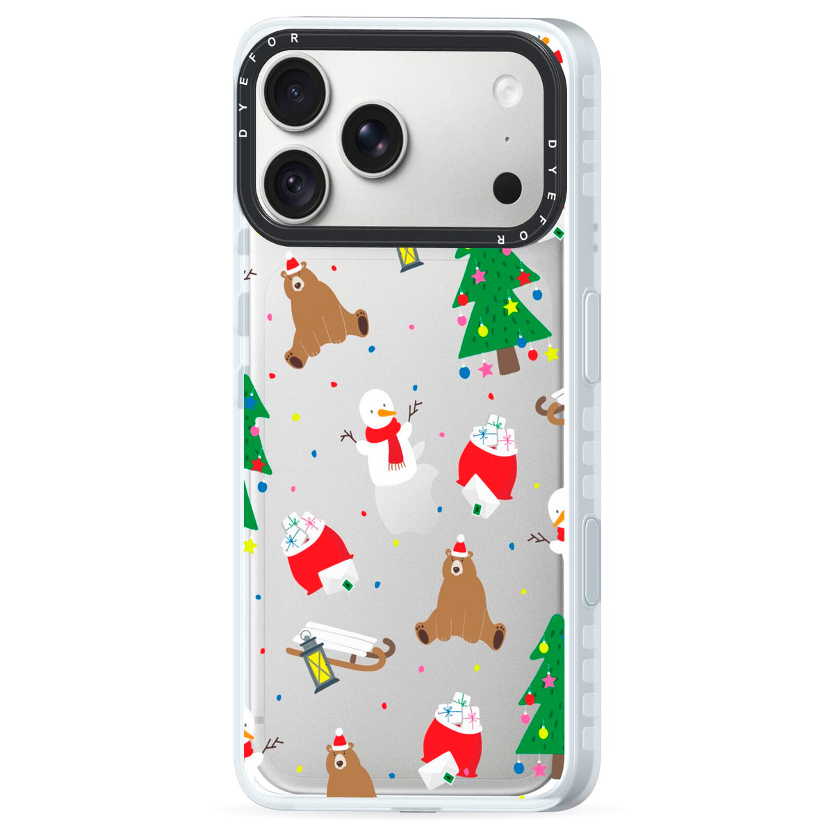 Christmas Clear iPhone 18 Pro Max Black Impact Pre order Case Side Angle on Silver phone