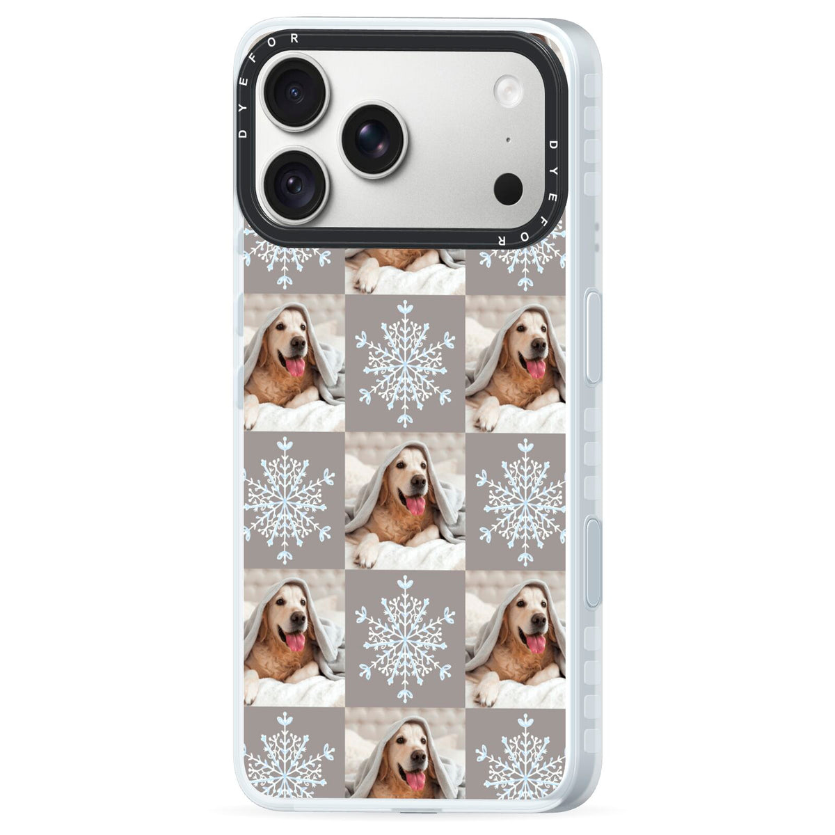 Christmas Dog Photo iPhone 18 Pro Black Impact Pre order Case Side Angle on Silver phone