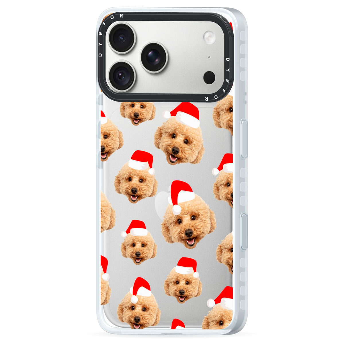Christmas Dog iPhone 18 Pro Max Black Impact Pre order Case Side Angle on Silver phone